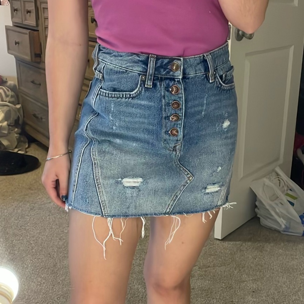 Free People Denim Button Skirt